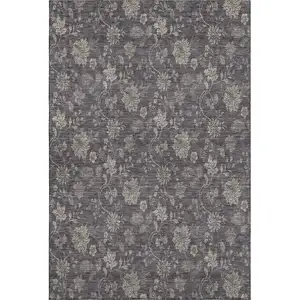 Photo of Taupe And Beige Floral Washable Area Rug With UV Protection