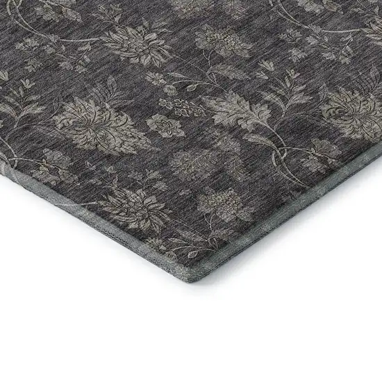 Taupe And Beige Floral Washable Area Rug With UV Protection Photo 8