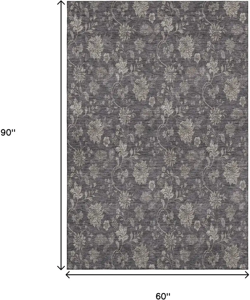 Taupe And Beige Floral Washable Area Rug With UV Protection Photo 4