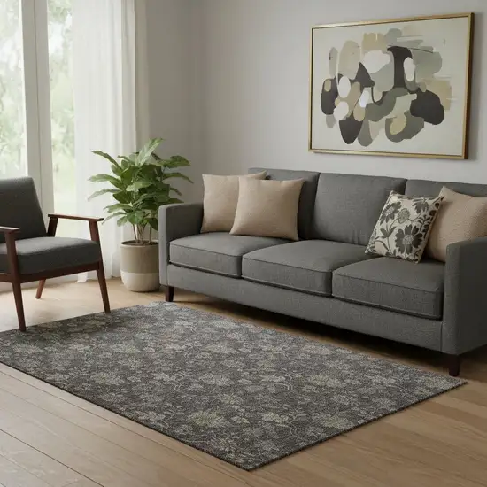 Taupe And Beige Floral Washable Area Rug With UV Protection Photo 1