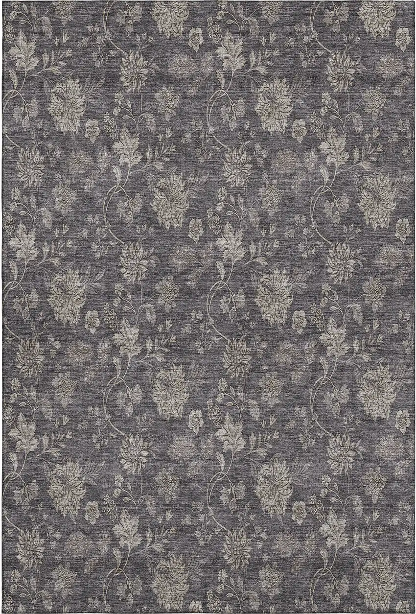 Taupe And Beige Floral Washable Area Rug With UV Protection Photo 2