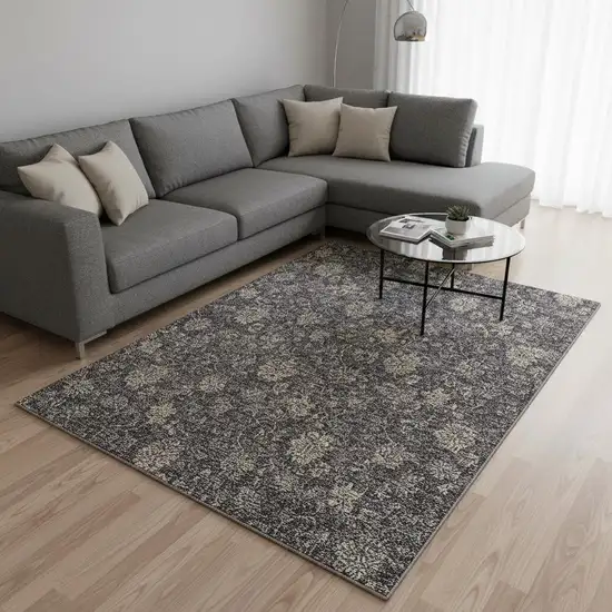 Taupe And Beige Floral Washable Area Rug With UV Protection Photo 3