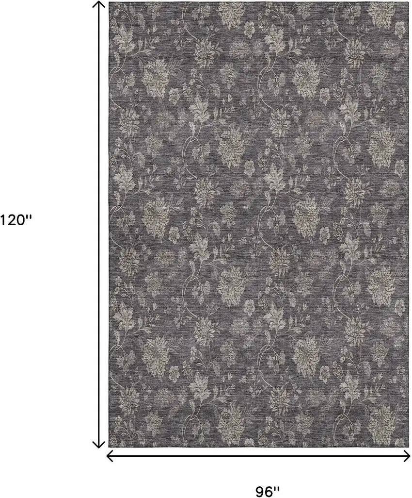 Taupe And Beige Floral Washable Area Rug With UV Protection Photo 4