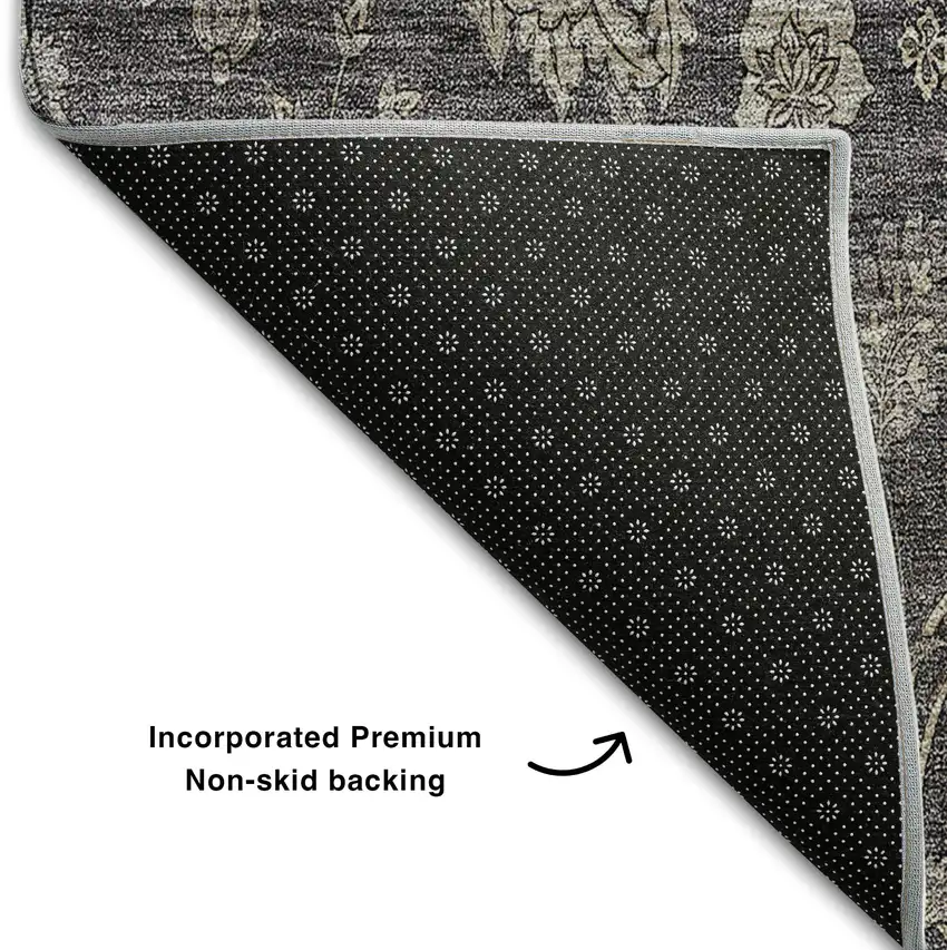 Taupe And Beige Floral Washable Area Rug With UV Protection Photo 7