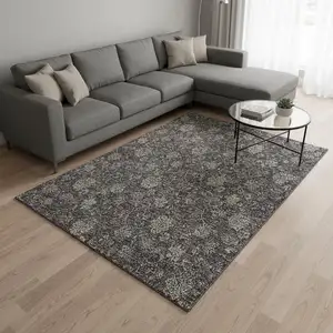 Photo of Taupe And Beige Floral Washable Area Rug With UV Protection
