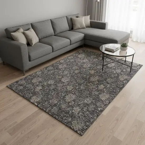 Taupe And Beige Floral Washable Area Rug With UV Protection Photo 1