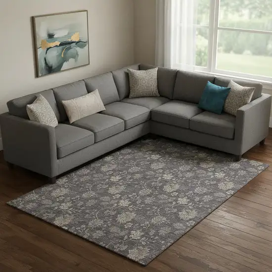 Taupe And Beige Floral Washable Area Rug With UV Protection Photo 1