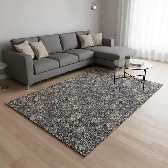 Taupe And Beige Floral Washable Area Rug With UV Protection Photo 3
