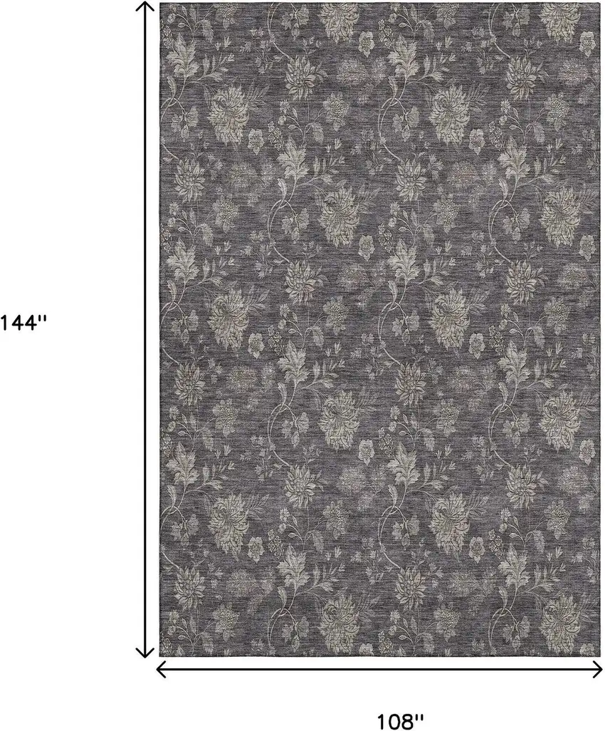 Taupe And Beige Floral Washable Area Rug With UV Protection Photo 4