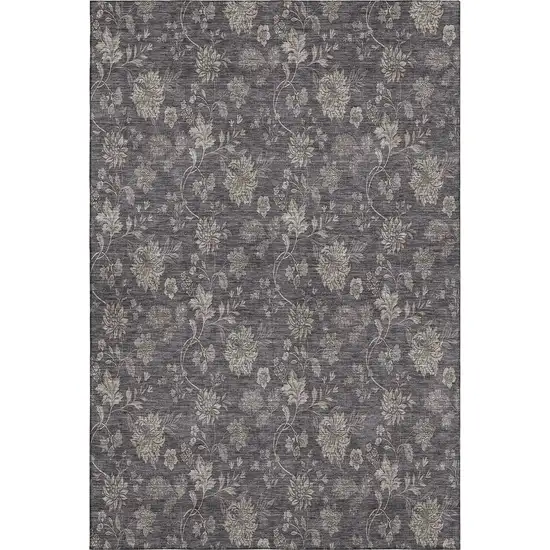 Taupe And Beige Floral Washable Area Rug With UV Protection Photo 2