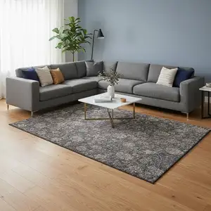 Photo of Taupe And Beige Floral Washable Area Rug With UV Protection