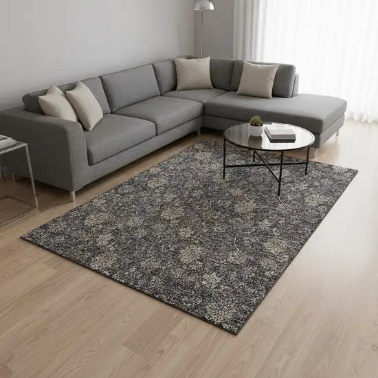 Taupe And Beige Floral Washable Area Rug With UV Protection Photo 3