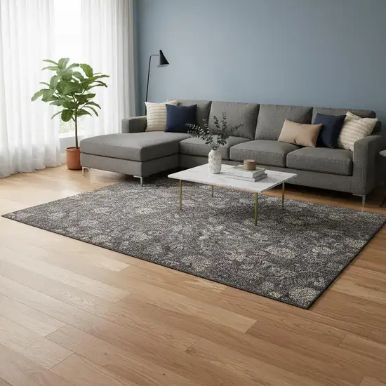 Taupe And Beige Floral Washable Area Rug With UV Protection Photo 1