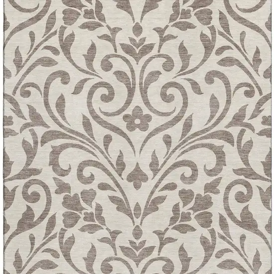 Taupe And Beige Floral Washable Area Rug With UV Protection Photo 4