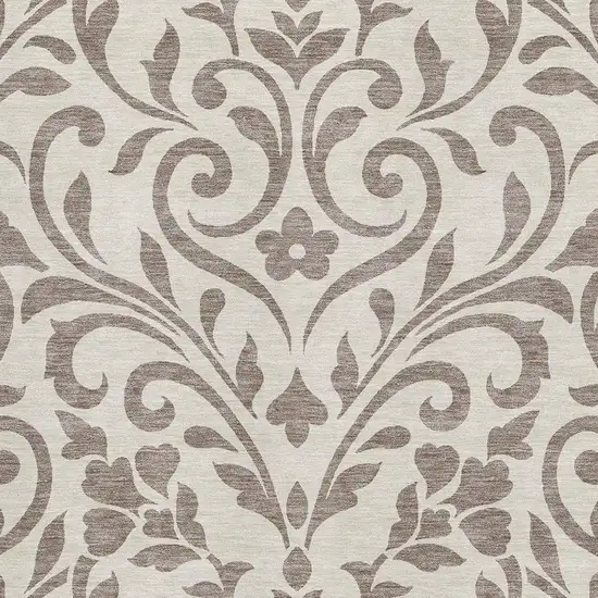 Taupe And Beige Floral Washable Area Rug With UV Protection Photo 3