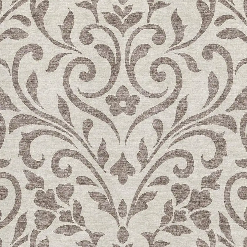 Taupe And Beige Floral Washable Area Rug With UV Protection Photo 3