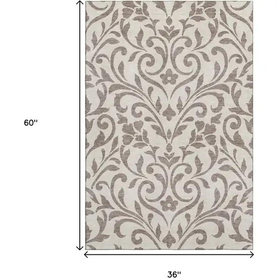 Taupe And Beige Floral Washable Area Rug With UV Protection Photo 3