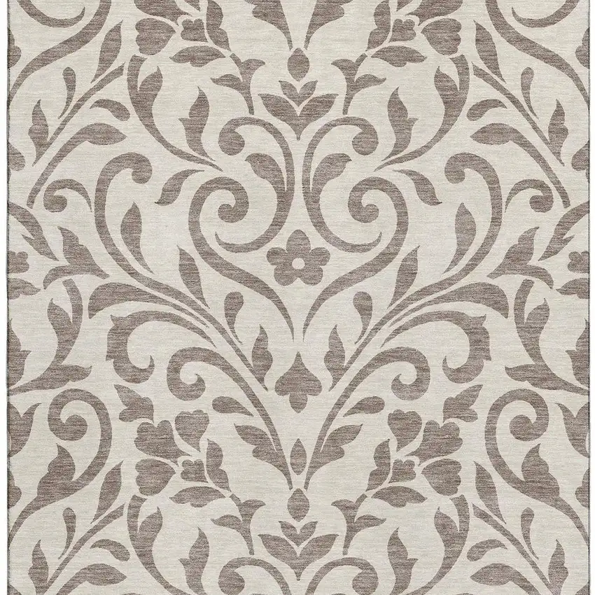 Taupe And Beige Floral Washable Area Rug With UV Protection Photo 3