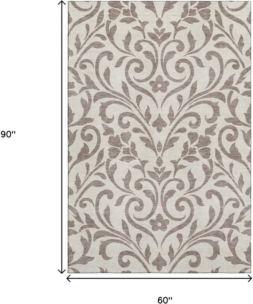 Taupe And Beige Floral Washable Area Rug With UV Protection Photo 9