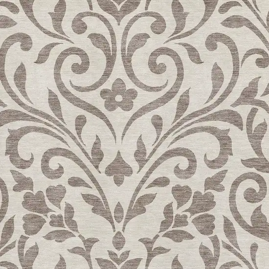 Taupe And Beige Floral Washable Area Rug With UV Protection Photo 3