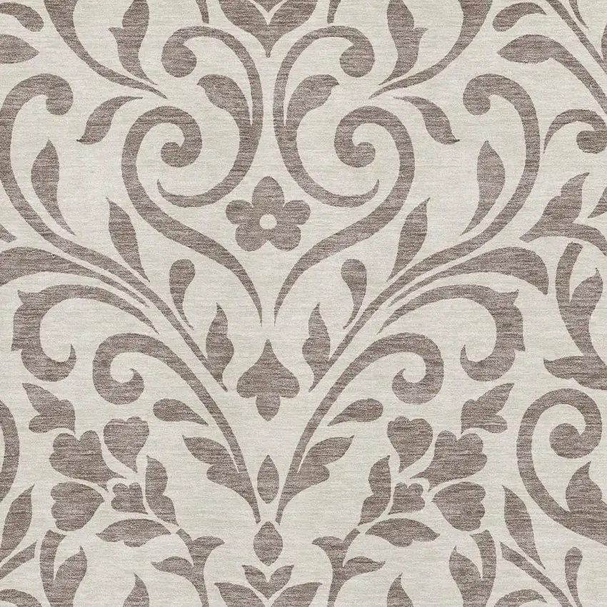 Taupe And Beige Floral Washable Area Rug With UV Protection Photo 3