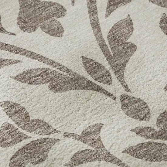 Taupe And Beige Floral Washable Area Rug With UV Protection Photo 9