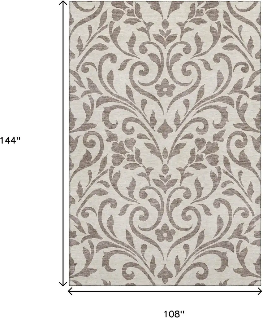 Taupe And Beige Floral Washable Area Rug With UV Protection Photo 9