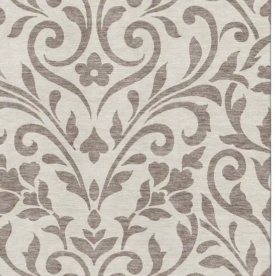 Taupe And Beige Floral Washable Area Rug With UV Protection Photo 3