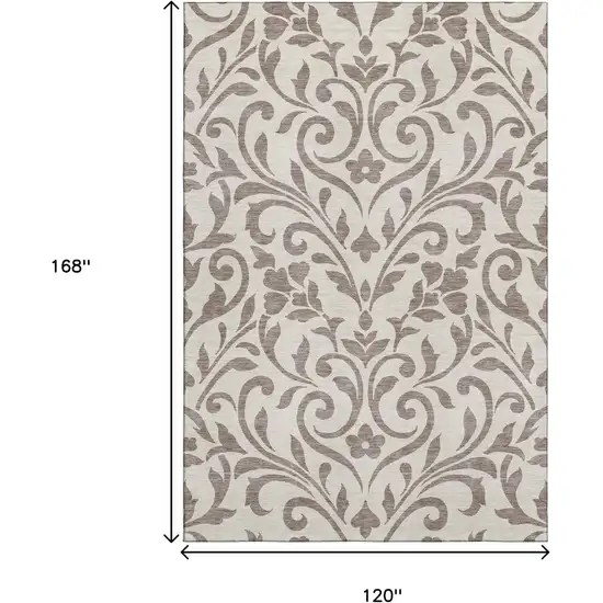 Taupe And Beige Floral Washable Area Rug With UV Protection Photo 9