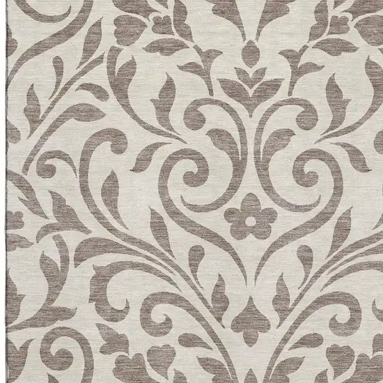 Taupe And Beige Floral Washable Area Rug With UV Protection Photo 3