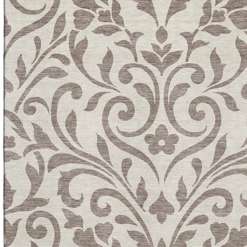 Taupe And Beige Floral Washable Area Rug With UV Protection Photo 3
