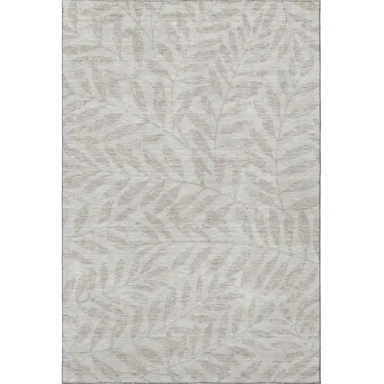 Taupe And Beige Floral Washable Area Rug With UV Protection Photo 3