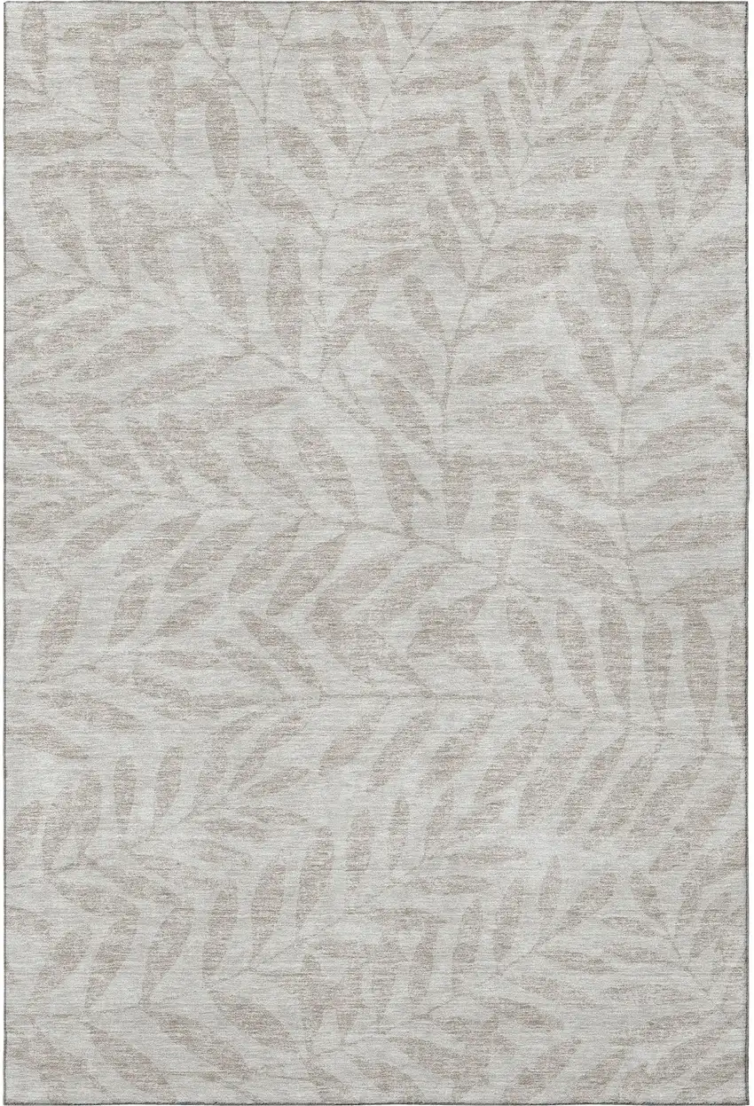 Taupe And Beige Floral Washable Area Rug With UV Protection Photo 3