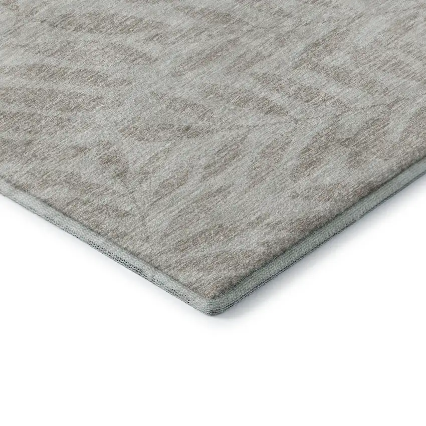 Taupe And Beige Floral Washable Area Rug With UV Protection Photo 8