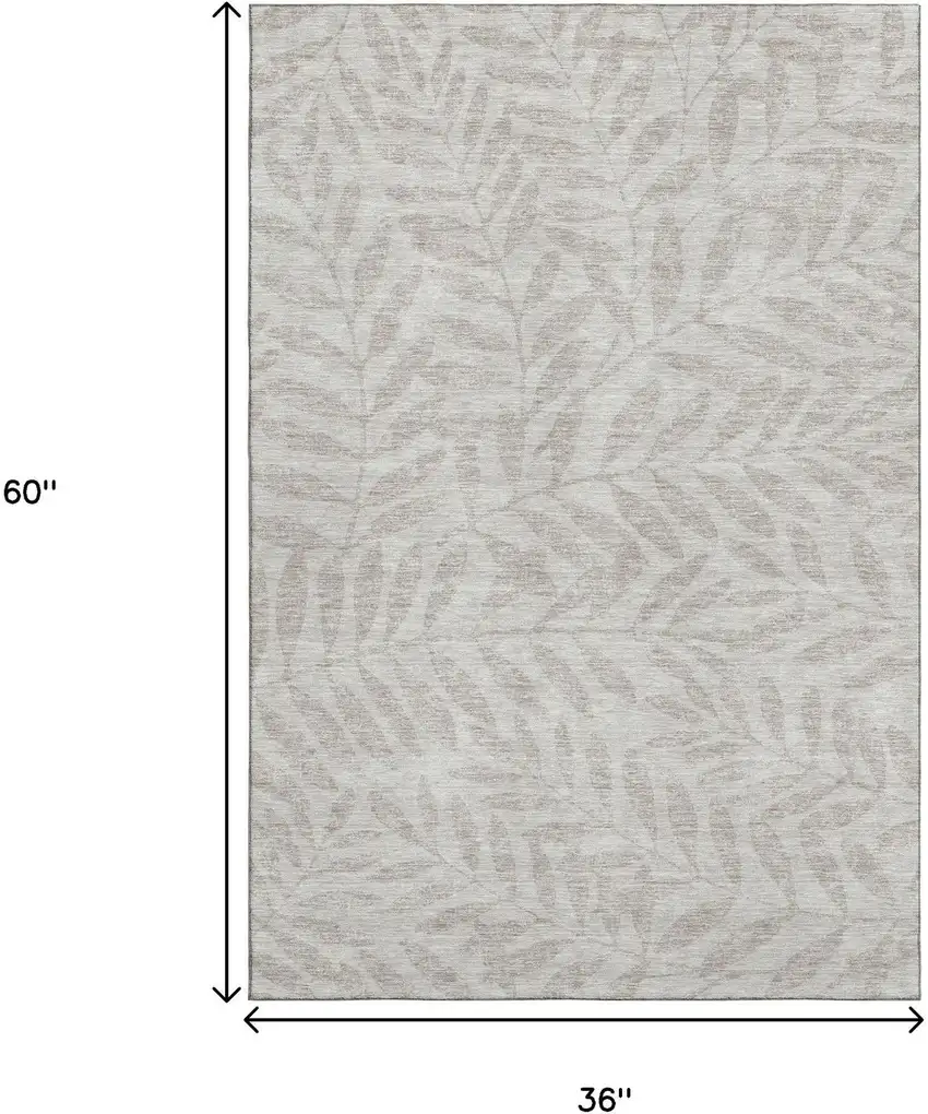 Taupe And Beige Floral Washable Area Rug With UV Protection Photo 3