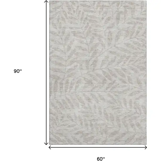 Taupe And Beige Floral Washable Area Rug With UV Protection Photo 8