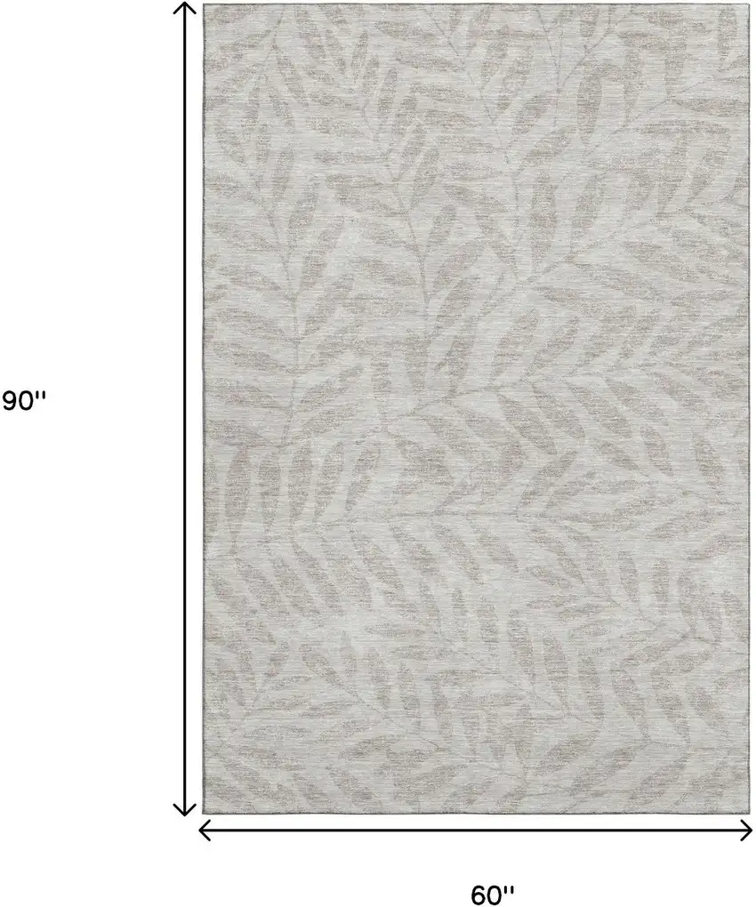Taupe And Beige Floral Washable Area Rug With UV Protection Photo 8