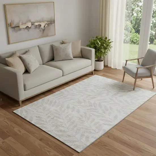 Taupe And Beige Floral Washable Area Rug With UV Protection Photo 1