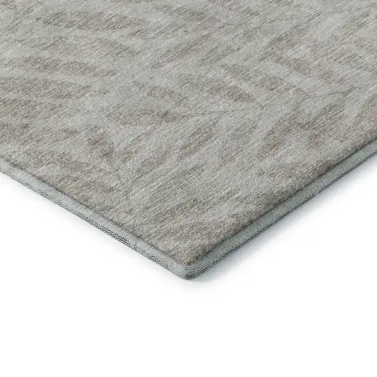 Taupe And Beige Floral Washable Area Rug With UV Protection Photo 8