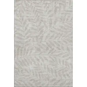 Photo of Taupe And Beige Floral Washable Area Rug With UV Protection