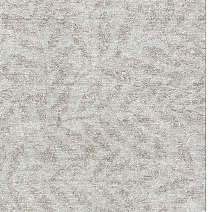 Taupe And Beige Floral Washable Area Rug With UV Protection Photo 3