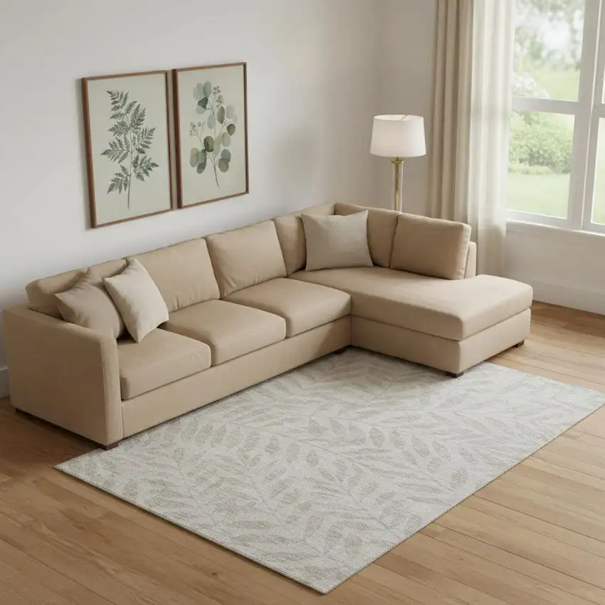 Taupe And Beige Floral Washable Area Rug With UV Protection Photo 1