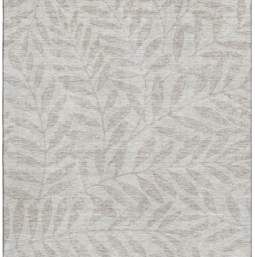 Taupe And Beige Floral Washable Area Rug With UV Protection Photo 4