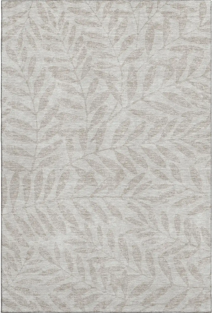 Taupe And Beige Floral Washable Area Rug With UV Protection Photo 1