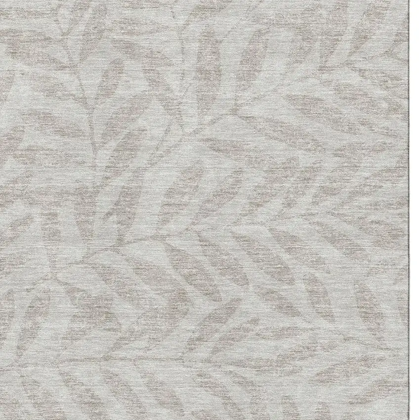 Taupe And Beige Floral Washable Area Rug With UV Protection Photo 3