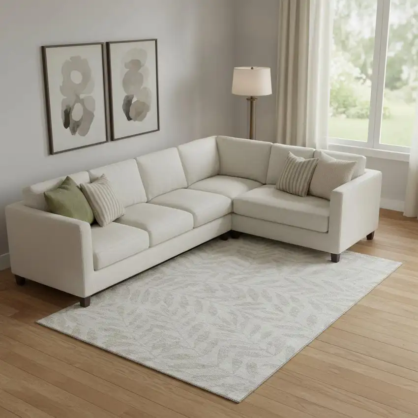 Taupe And Beige Floral Washable Area Rug With UV Protection Photo 1