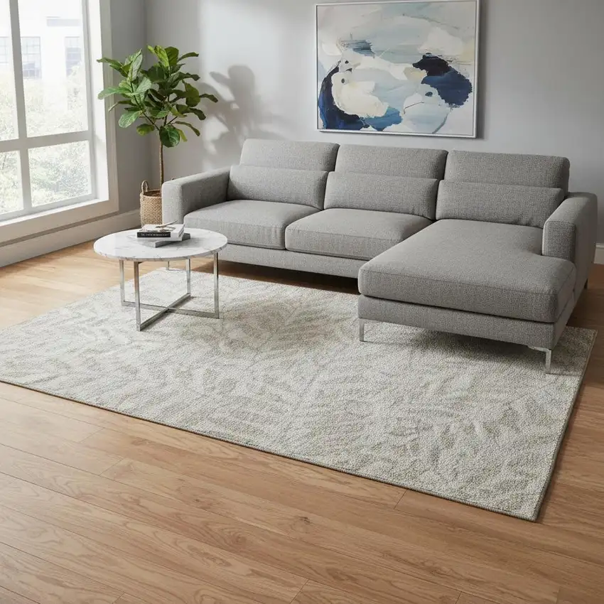 Taupe And Beige Floral Washable Area Rug With UV Protection Photo 2