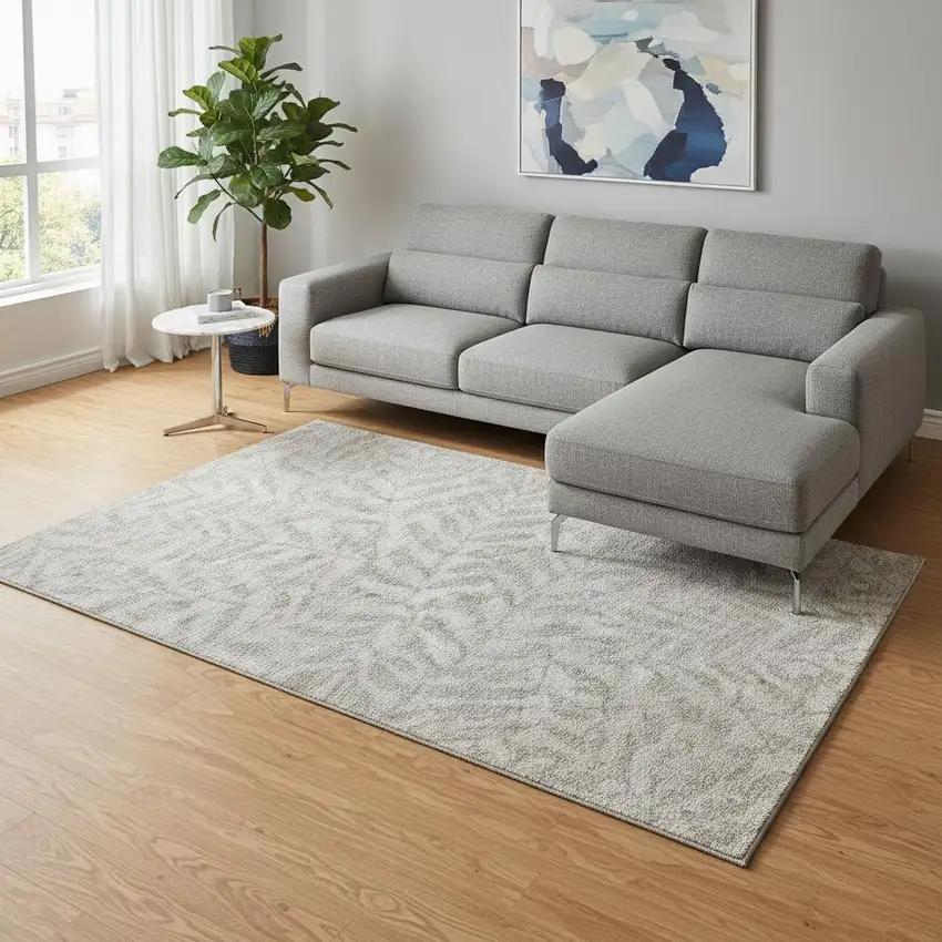 Taupe And Beige Floral Washable Area Rug With UV Protection Photo 2