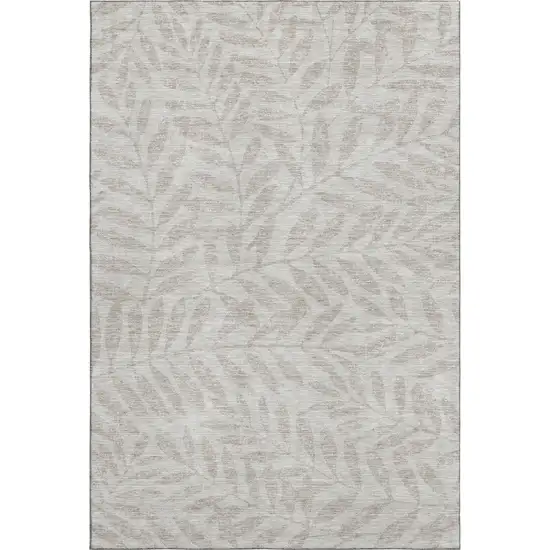 Taupe And Beige Floral Washable Area Rug With UV Protection Photo 1