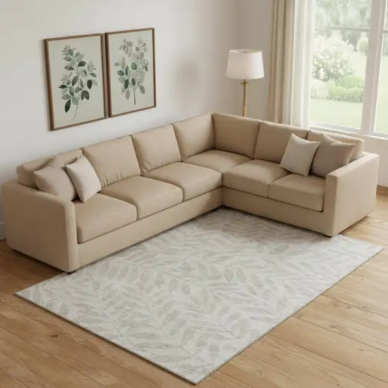 Taupe And Beige Floral Washable Area Rug With UV Protection Photo 1